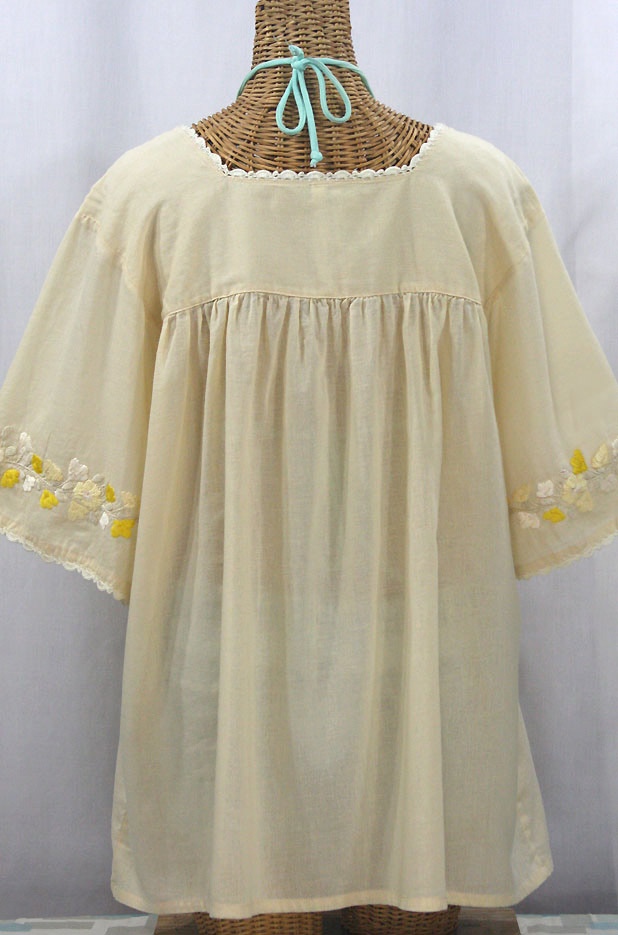 "La Marina" Embroidered Mexican Peasant Blouse - Pale Yellow + Yellow Mix Embroidery