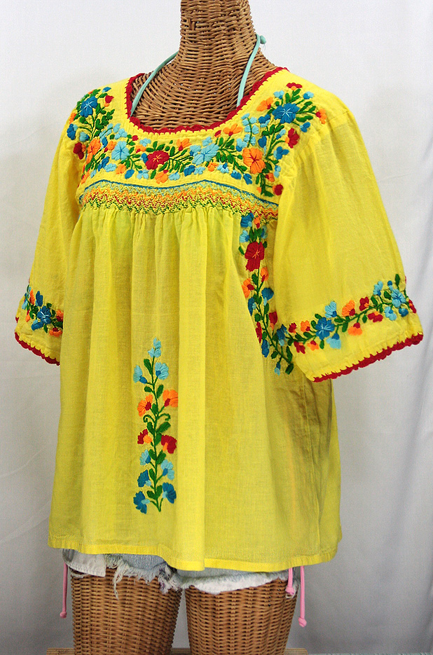 "La Marina" Embroidered Mexican Peasant Blouse -Yellow + Fiesta