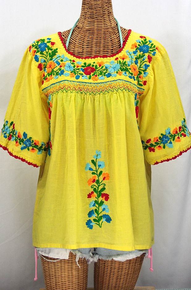 "La Marina" Embroidered Mexican Peasant Blouse -Yellow + Fiesta