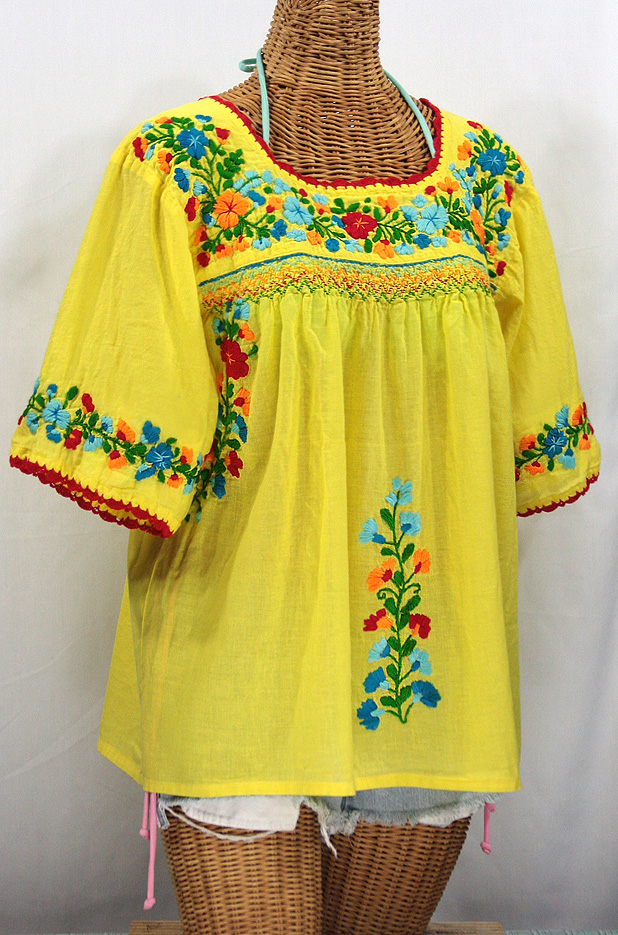 "La Marina" Embroidered Mexican Peasant Blouse -Yellow + Fiesta