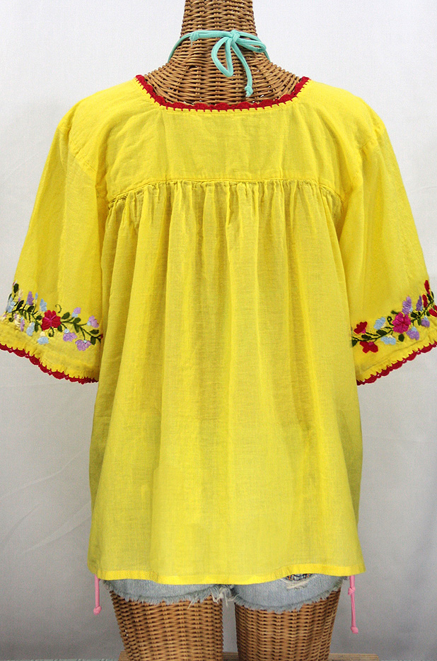 "La Marina" Embroidered Mexican Peasant Blouse -Yellow + Multi Embroidery