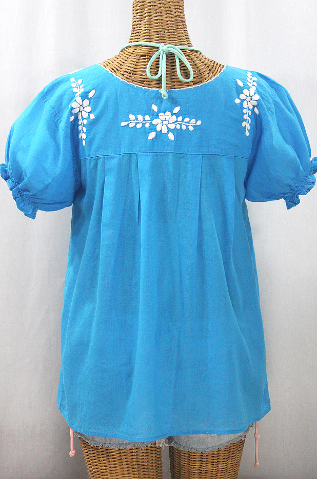 "La Mariposa Corta" Embroidered Mexican Style Peasant Top - Turquoise