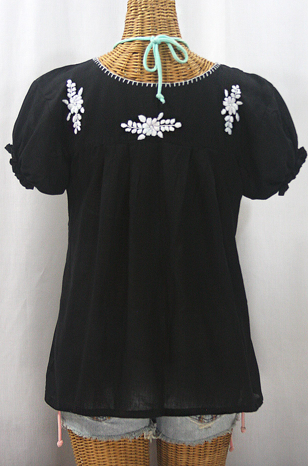 "La Mariposa Corta" Embroidered Mexican Style Peasant Top - Black