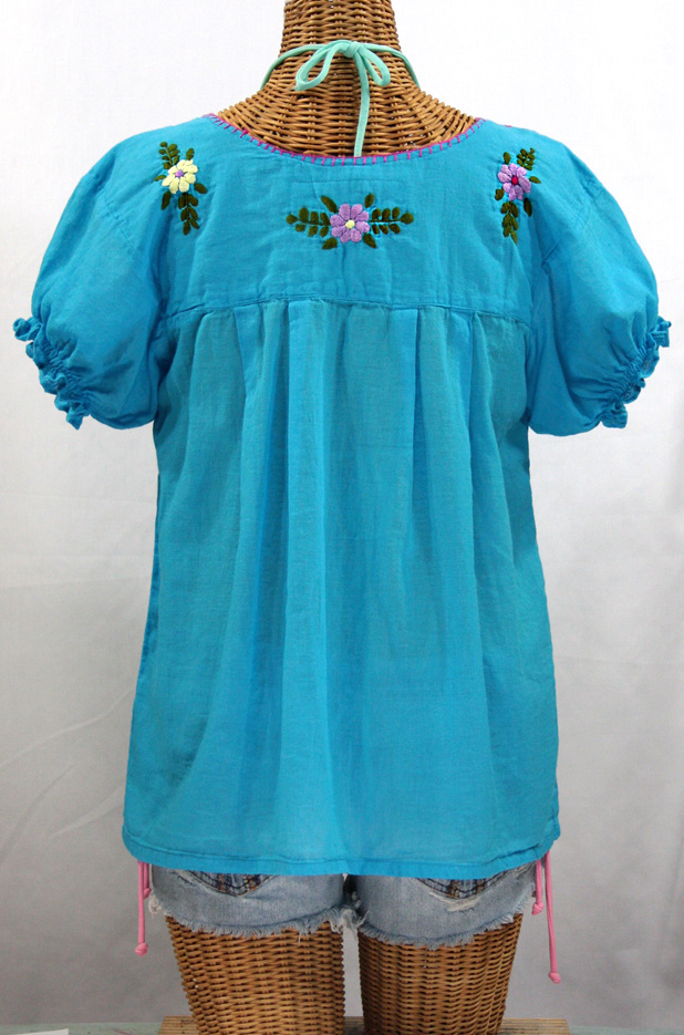 "La Mariposa Corta de Color" Embroidered Mexican Peasant Blouse - Aqua