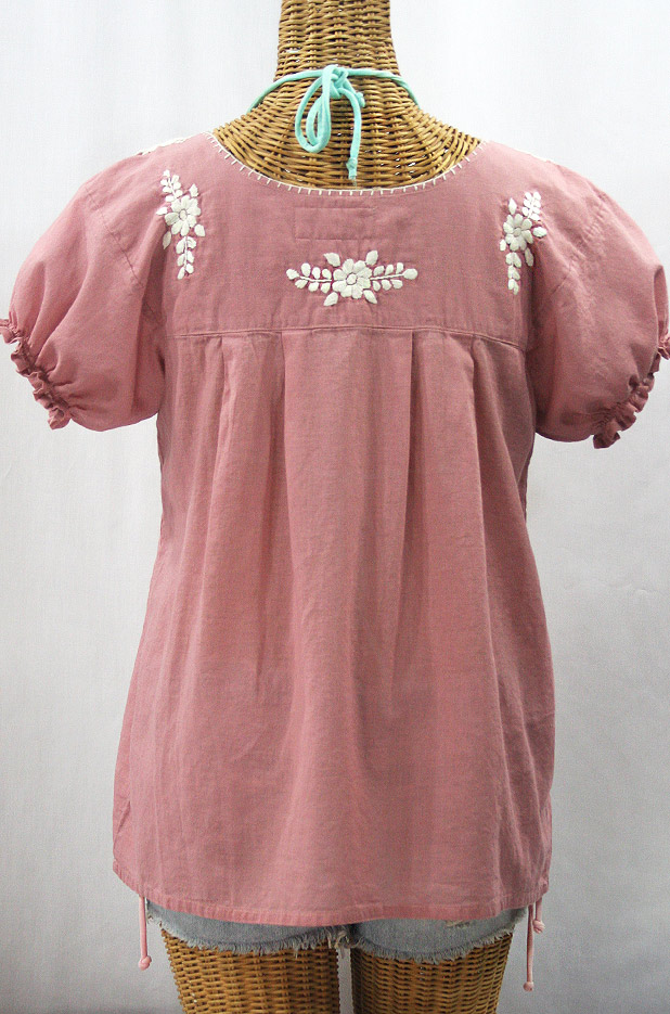 "La Mariposa Corta de Color" Embroidered Mexican Blouse - Dusty Light Pink + Cream