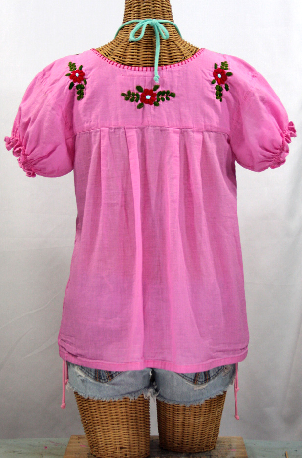 FINAL SALE -- "La Mariposa Corta de Color" Embroidered Mexican Style Peasant Top - Bubblegum
