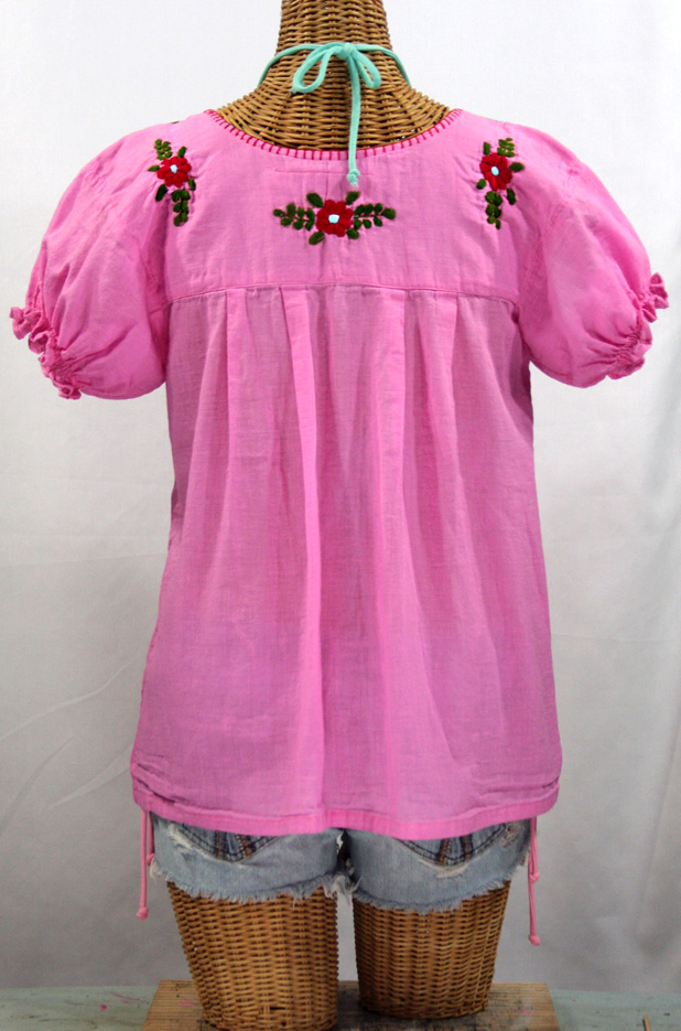 "La Mariposa Corta de Color" Embroidered Mexican Style Peasant Top - Bubblegum