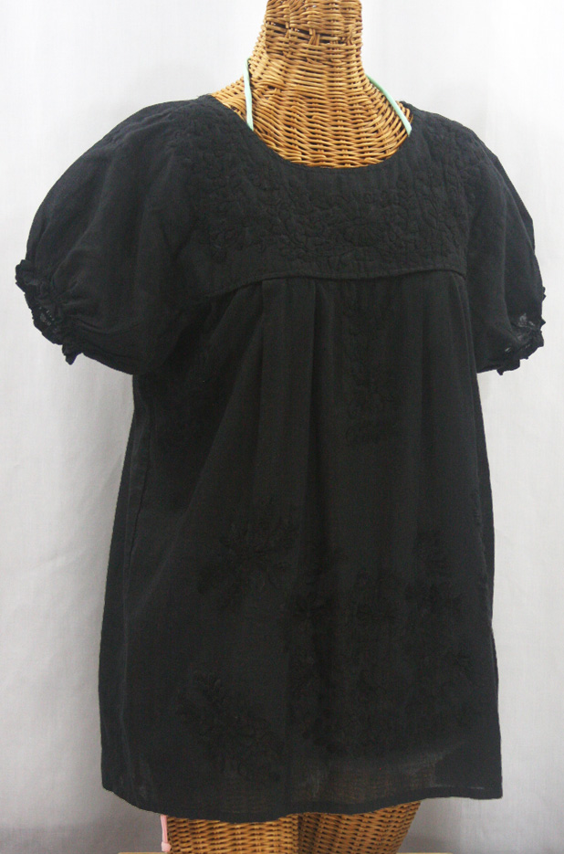 "La Mariposa Corta de Color" Embroidered Mexican Blouse - All Black