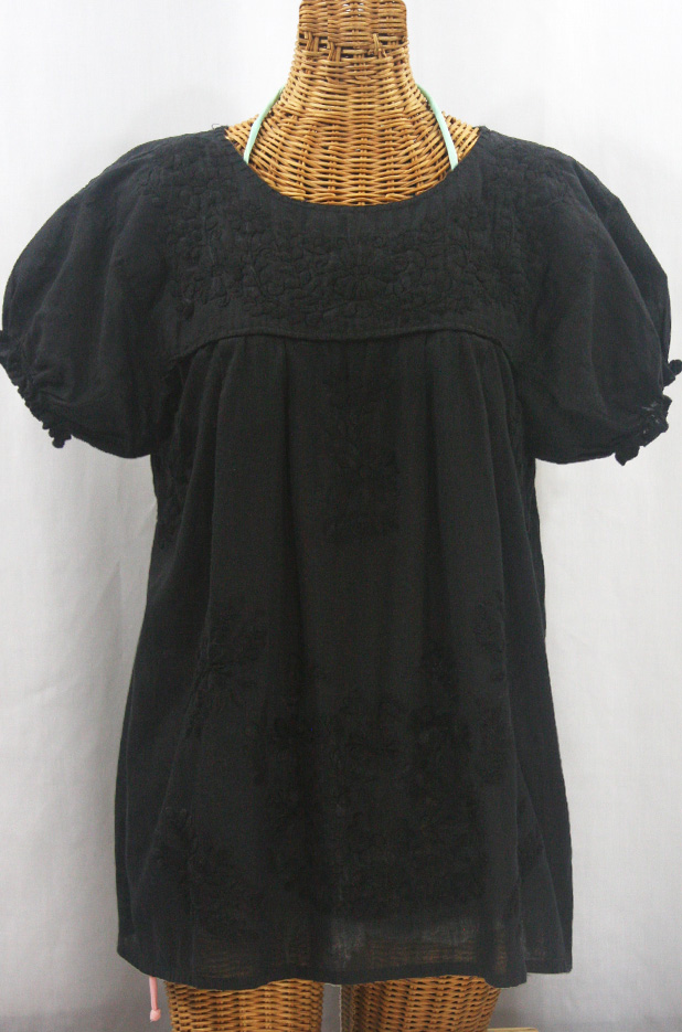 "La Mariposa Corta de Color" Embroidered Mexican Blouse - All Black