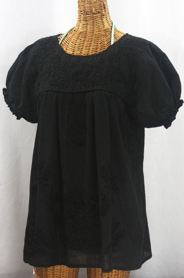 "La Mariposa Corta de Color" Embroidered Mexican Blouse - All Black