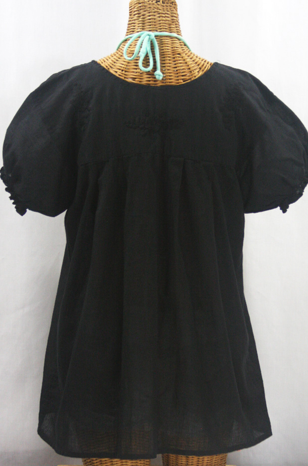 "La Mariposa Corta de Color" Embroidered Mexican Blouse - All Black