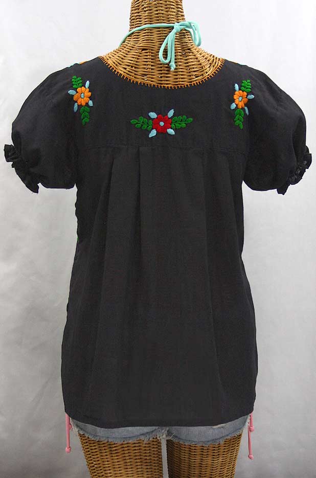 "La Mariposa Corta de Color" Embroidered Mexican Blouse - Charcoal Grey + Fiesta