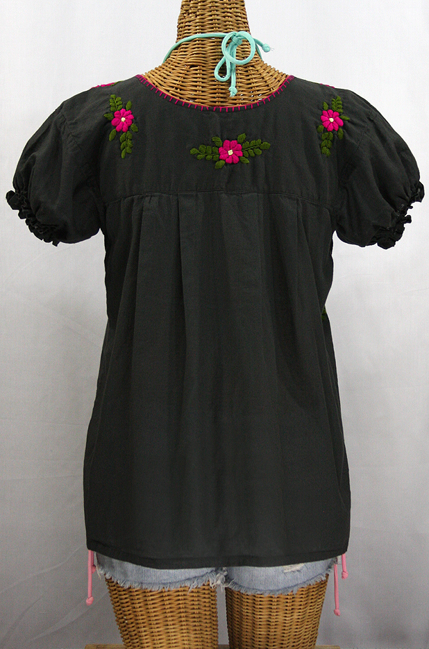 "La Mariposa Corta de Color" Embroidered Mexican Blouse - Charcoal Grey