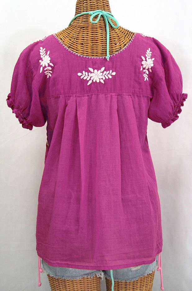 "La Mariposa Corta" Embroidered Mexican Style Peasant Top - Fuchsia Pink