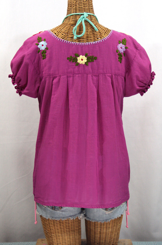 "La Mariposa Corta de Color" Embroidered Mexican Peasant Blouse - Fuchsia Pink