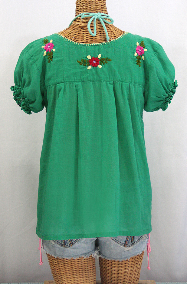 "La Mariposa Corta de Color" Embroidered Mexican Peasant Blouse - Green