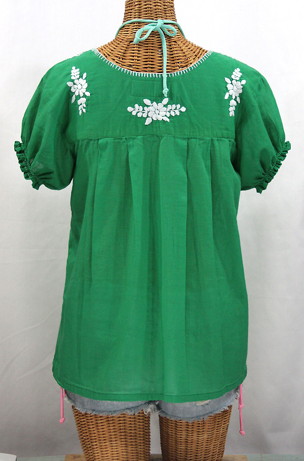 "La Mariposa Corta" Embroidered Mexican Style Peasant Top - Green