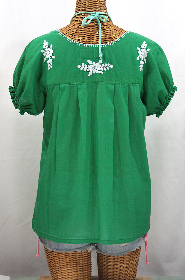 "La Mariposa Corta" Embroidered Mexican Style Peasant Top - Green