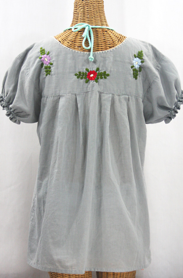 "La Mariposa Corta de Color" Embroidered Mexican Peasant Blouse - Grey + Multi