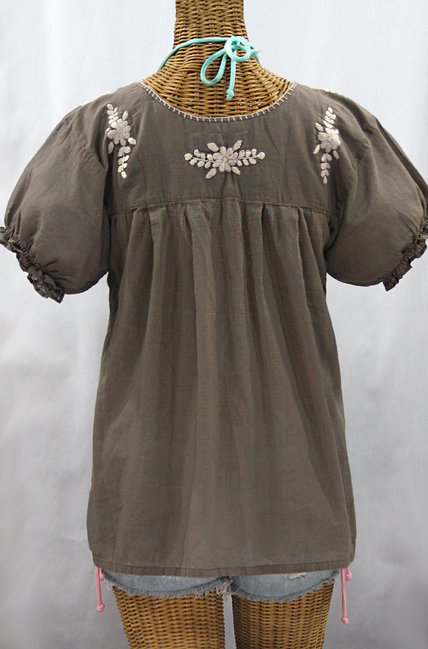 "La Mariposa Corta de Color" Embroidered Mexican Blouse - Fog Grey + Cream