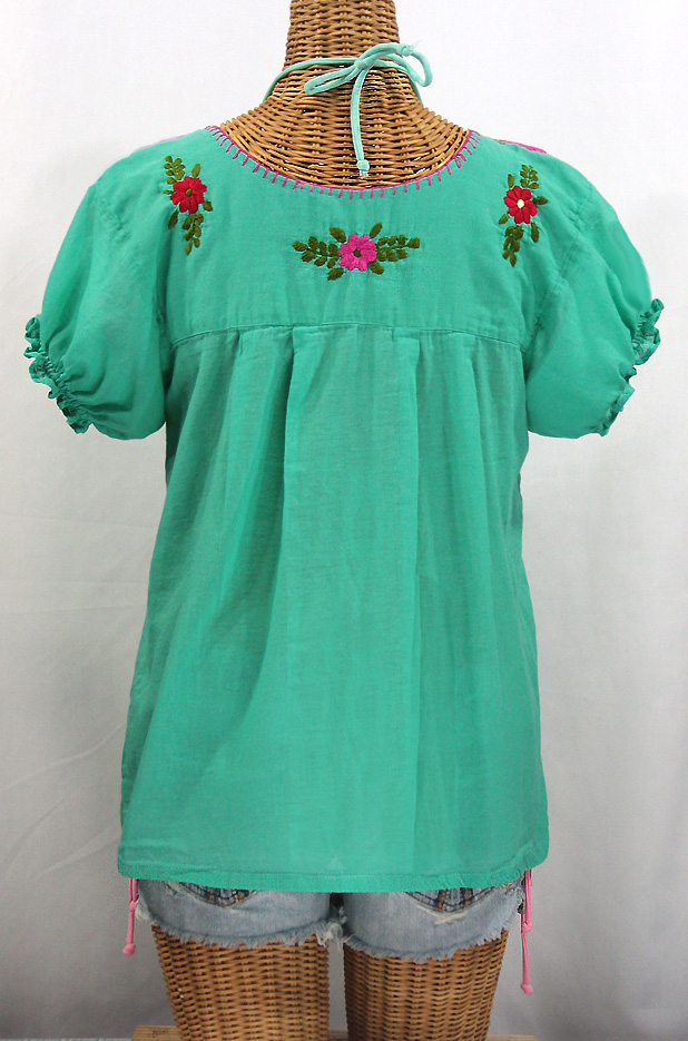 "La Mariposa Corta de Color" Embroidered Mexican Peasant Blouse - Mint Green