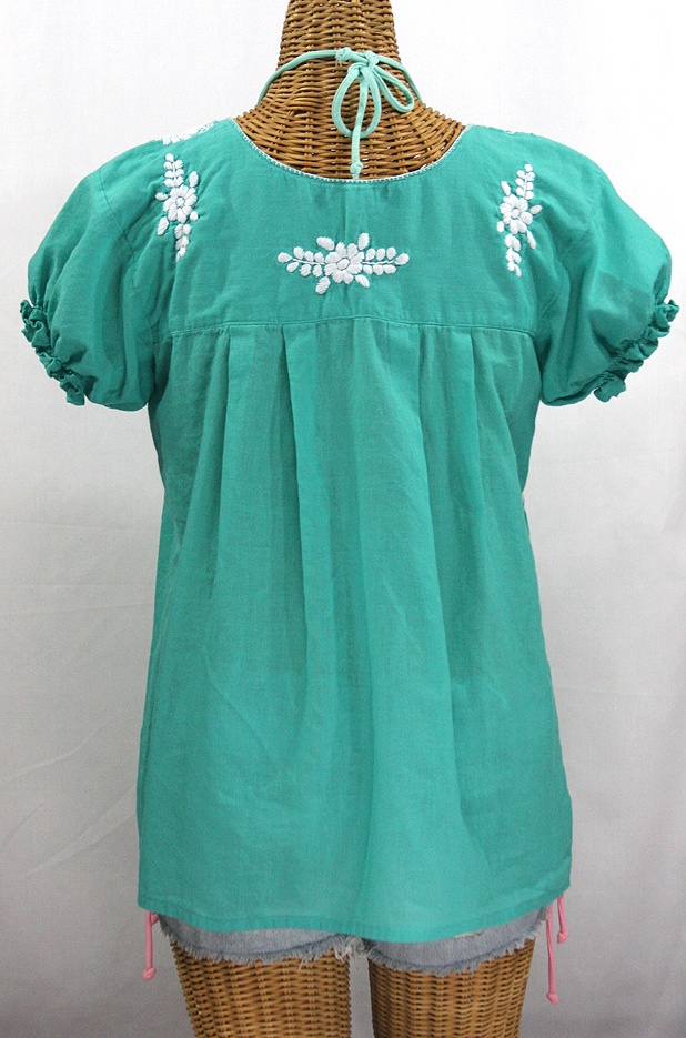 "La Mariposa Corta" Embroidered Mexican Style Peasant Top - Mint Green