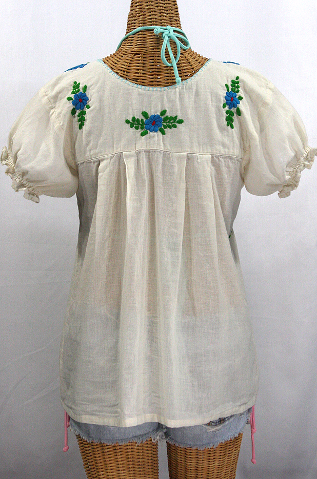FINAL SALE -- "La Mariposa Corta de Color" Embroidered Mexican Peasant Blouse - Off White + Fiesta