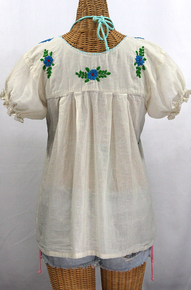 "La Mariposa Corta de Color" Embroidered Mexican Peasant Blouse - Off White + Fiesta