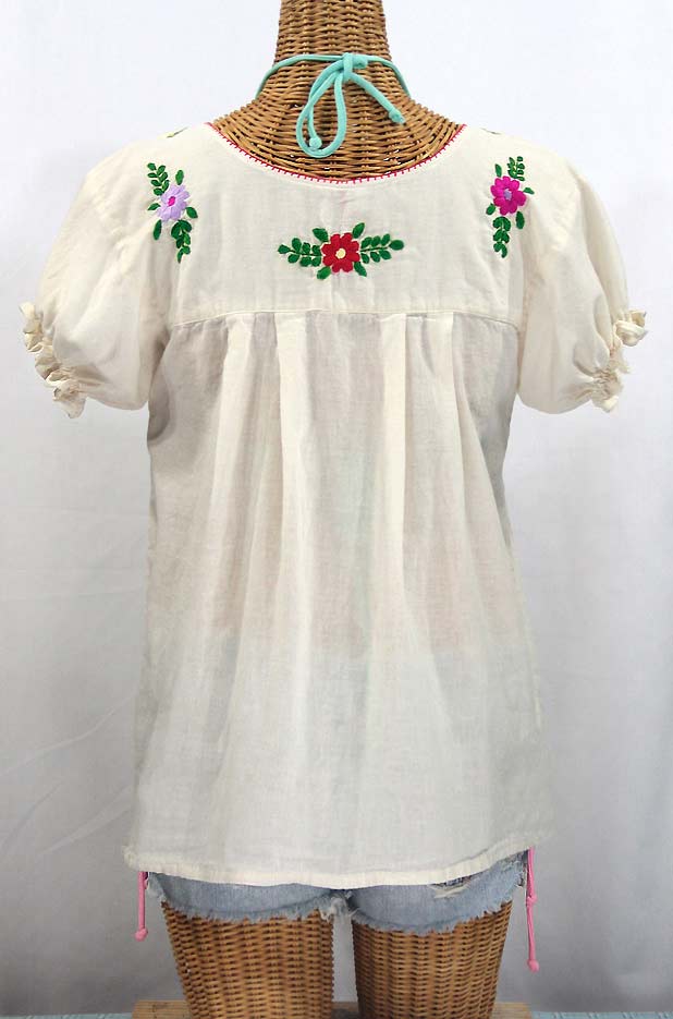 "La Mariposa Corta de Color" Embroidered Mexican Blouse - Off White + Bright Multi