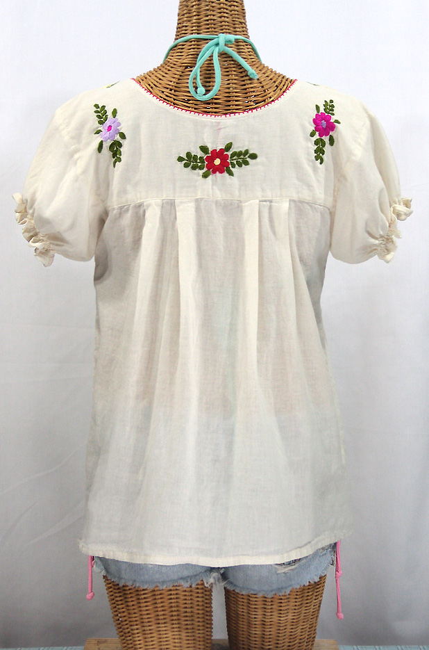 "La Mariposa Corta de Color" Embroidered Mexican Peasant Blouse - Off White