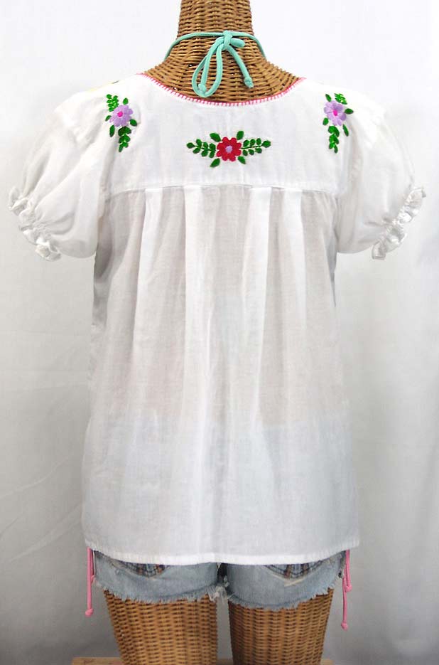 "La Mariposa Corta de Color" Embroidered Mexican Blouse - White + Bright Multi