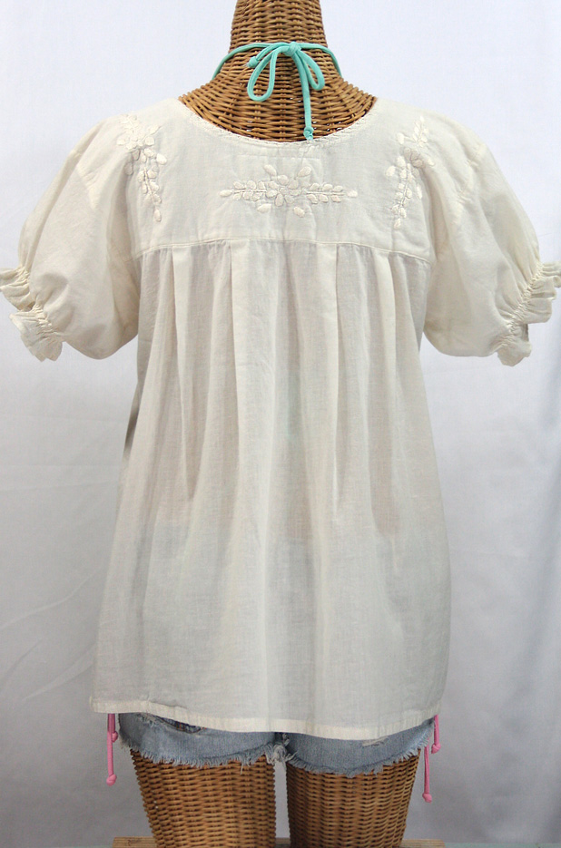 "La Mariposa Corta" Embroidered Mexican Style Peasant Top - All Off White
