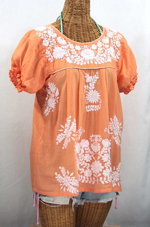 "La Mariposa Corta" Embroidered Mexican Style Peasant Top - Orange Cream