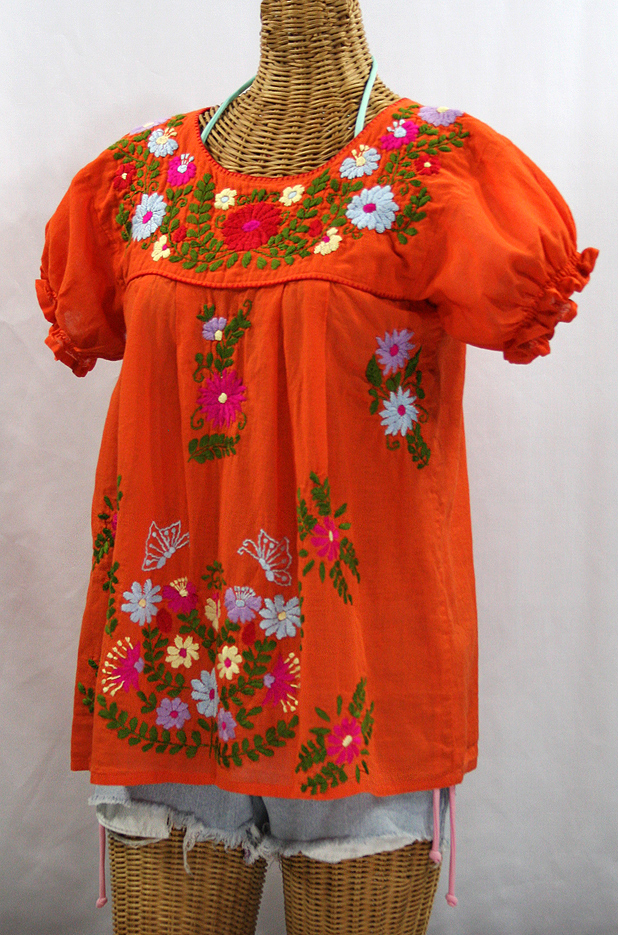 "La Mariposa Corta de Color" Embroidered Mexican Blouse - Orange