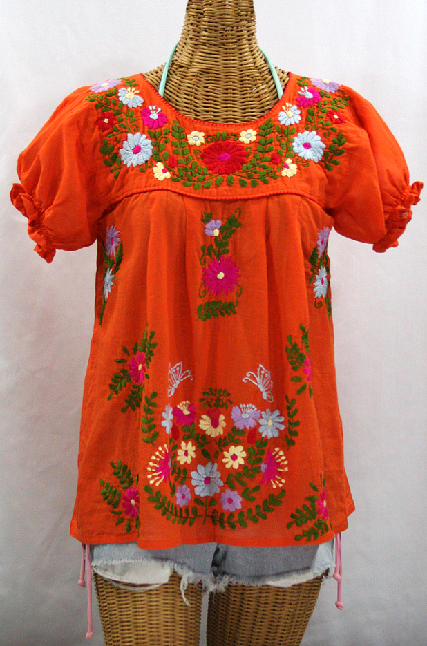 "La Mariposa Corta de Color" Embroidered Mexican Blouse - Orange