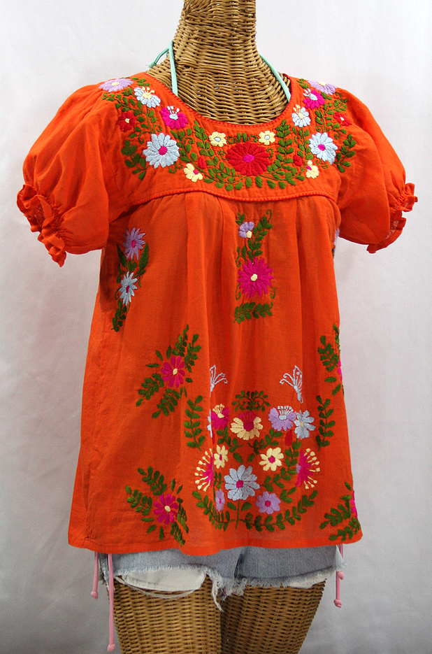 "La Mariposa Corta de Color" Embroidered Mexican Blouse - Orange