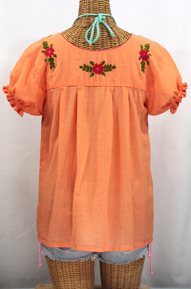 "La Mariposa Corta de Color" Embroidered Mexican Peasant Blouse - Orange Cream