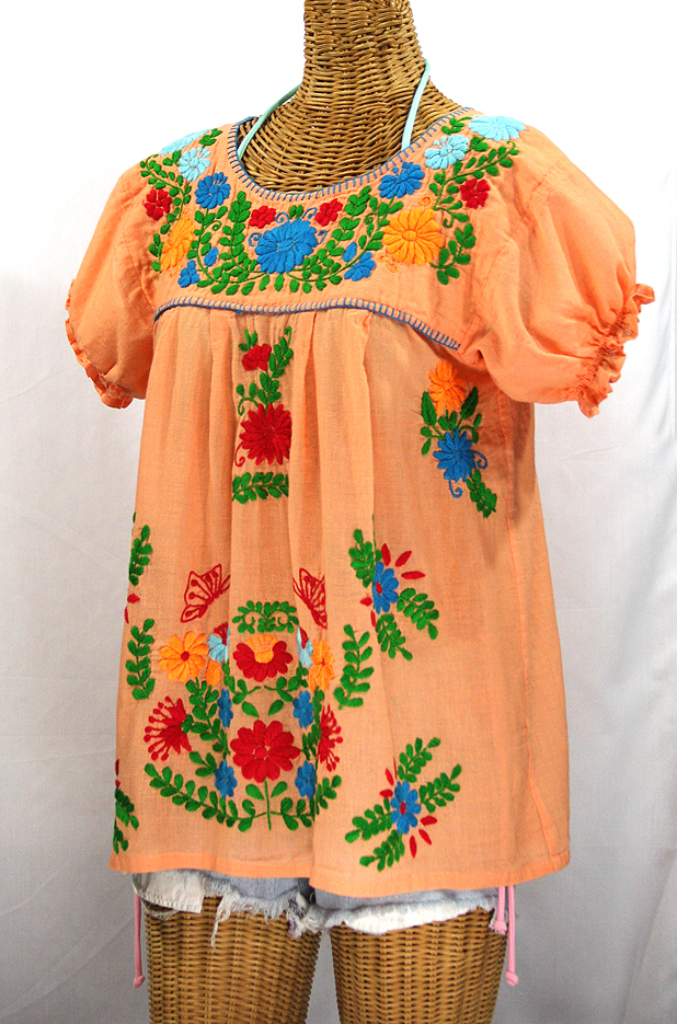 "La Mariposa Corta de Color" Embroidered Mexican Blouse - Orange Cream + Fiesta