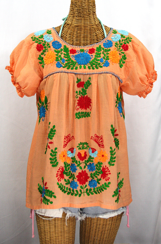 "La Mariposa Corta de Color" Embroidered Mexican Blouse - Orange Cream + Fiesta