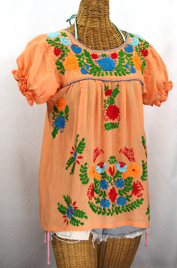 "La Mariposa Corta de Color" Embroidered Mexican Blouse - Orange Cream + Fiesta