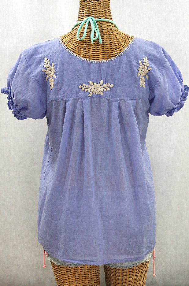 "La Mariposa Corta de Color" Embroidered Mexican Blouse - Periwinkle + Cream