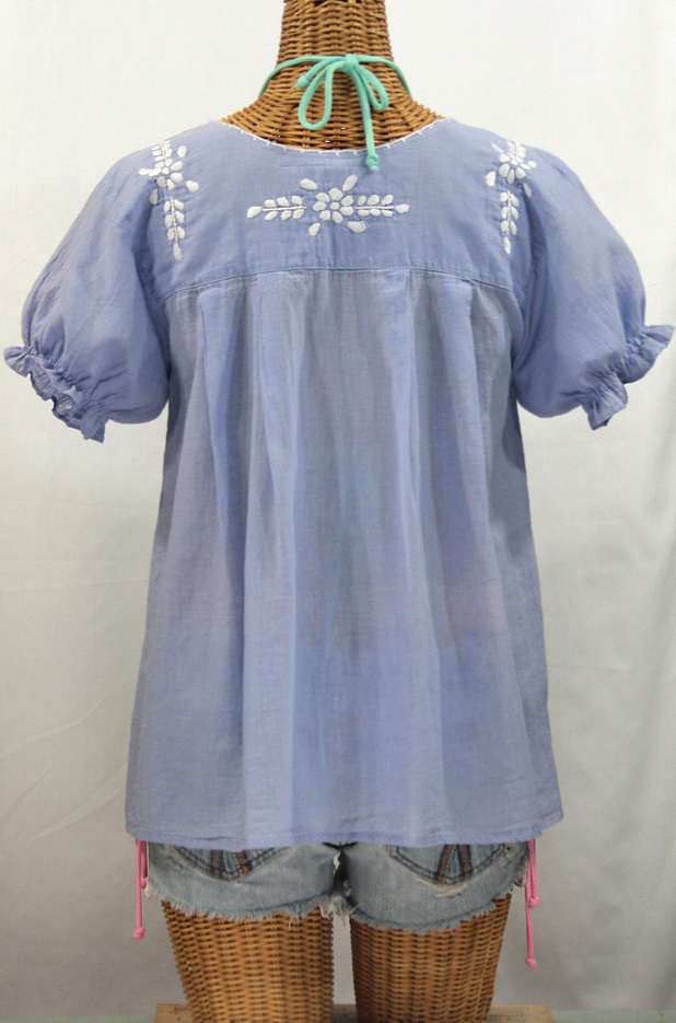 "La Mariposa Corta" Embroidered Mexican Style Peasant Top - Periwinkle