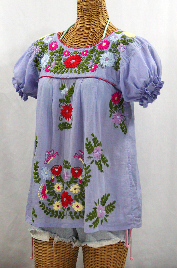 "La Mariposa Corta de Color" Embroidered Mexican Blouse - Periwinkle