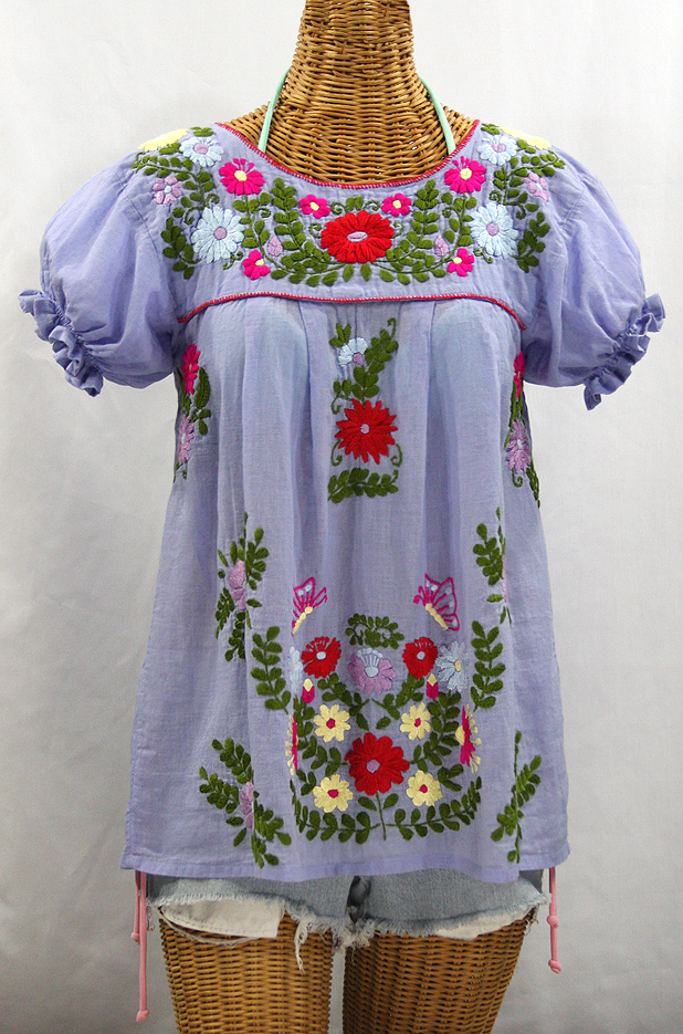 "La Mariposa Corta de Color" Embroidered Mexican Blouse - Periwinkle