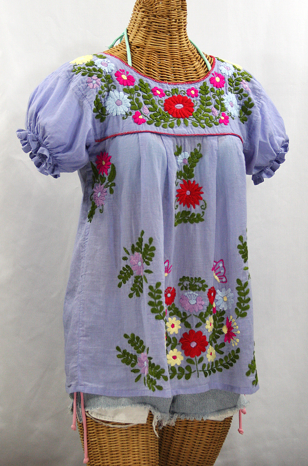 "La Mariposa Corta de Color" Embroidered Mexican Blouse - Periwinkle