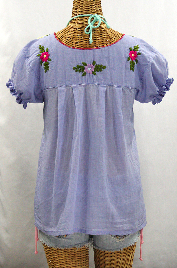 "La Mariposa Corta de Color" Embroidered Mexican Blouse - Periwinkle