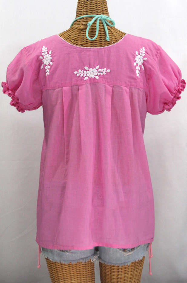 "La Mariposa Corta" Embroidered Mexican Style Peasant Top - Bubblegum Pink