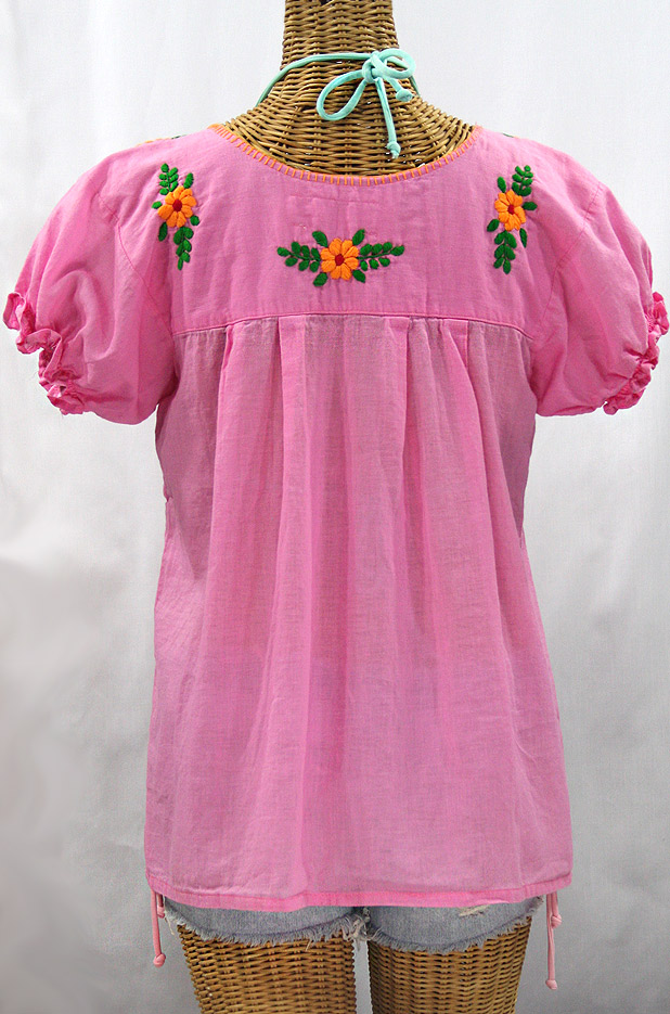 "La Mariposa Corta de Color" Embroidered Mexican Blouse - Bubblegum Pink + Fiesta