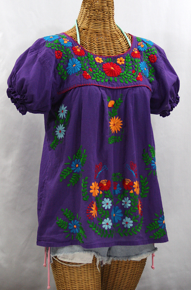 "La Mariposa Corta de Color" Embroidered Mexican Blouse - Purple + Fiesta