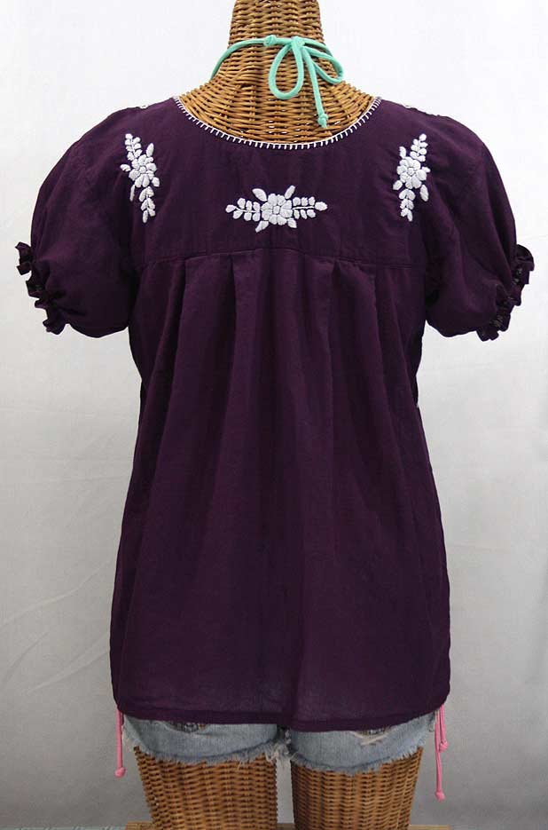 "La Mariposa Corta" Embroidered Mexican Style Peasant Top - Plum